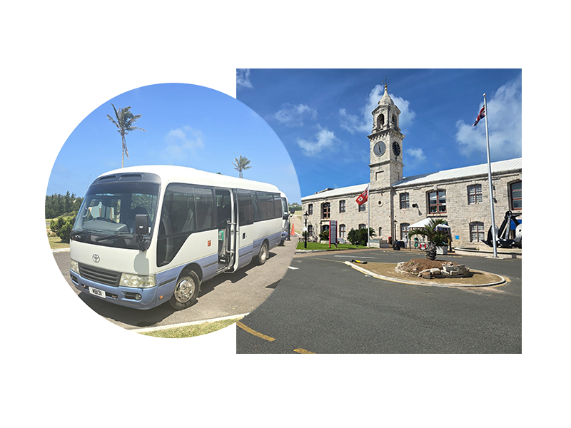 Photo of a minibus and the Clock Tower, Bermuda Photo of a minibus and the Clock Tower, Bermuda