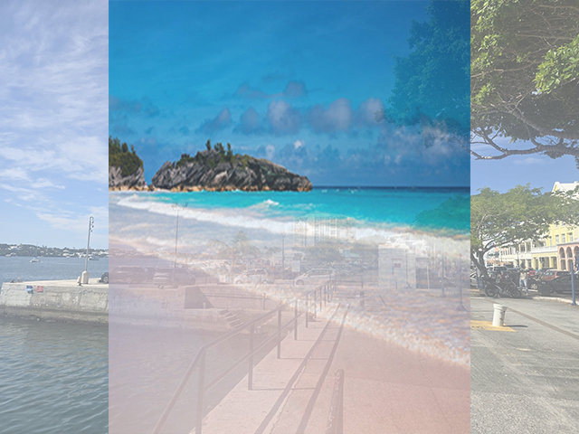 Photo of a beach with Hamilton, Bermuda faded in the background Photo of a beach with Hamilton, Bermuda faded in the background