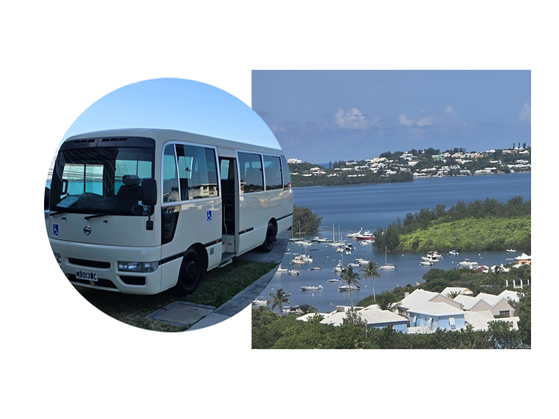 Photo of a minibus and view of the island of Bermuda Photo of a minibus and view of the island of Bermuda