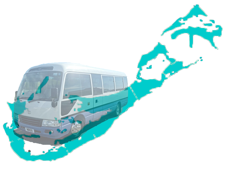 Photo of a minibus faded in the background of a map of Bermuda Photo of a minibus faded in the background of a map of Bermuda
